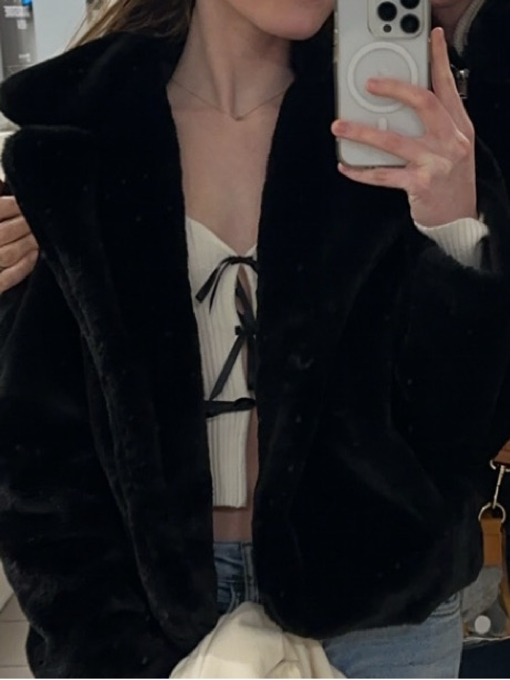 Altar'd State Black Faux Teddy Jacket with Plush Collar